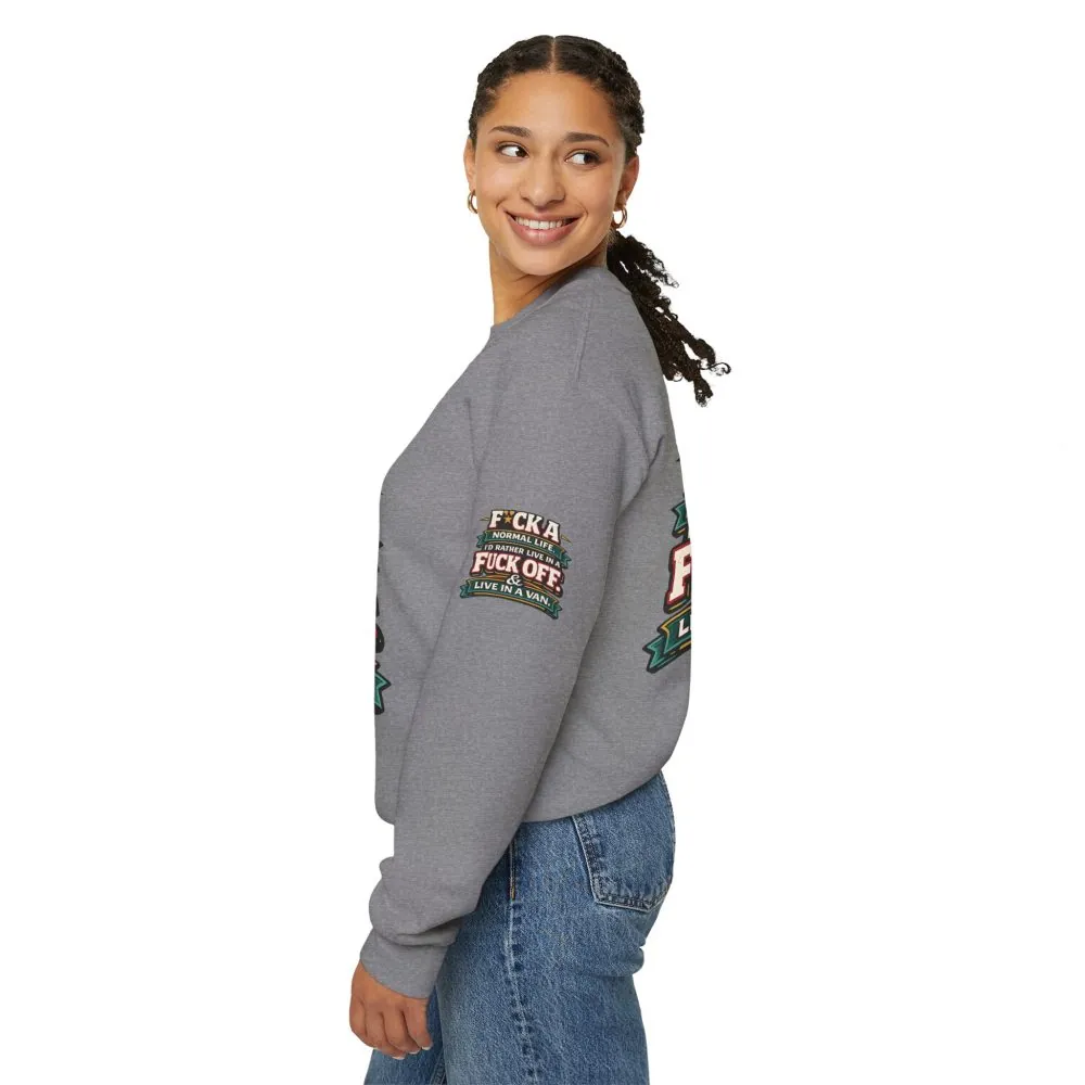 Unisex Heavy Blend™ Crewneck Sweatshirt — "Fuck A Normal Life" Design F**K-Line