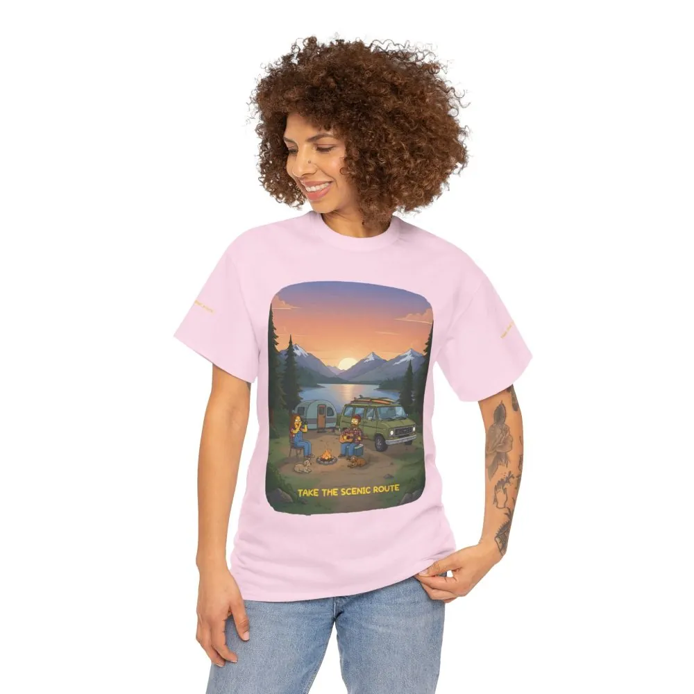 Unisex Heavy Cotton Tee — "Take The Scenic Route" Design Sitcom-Line