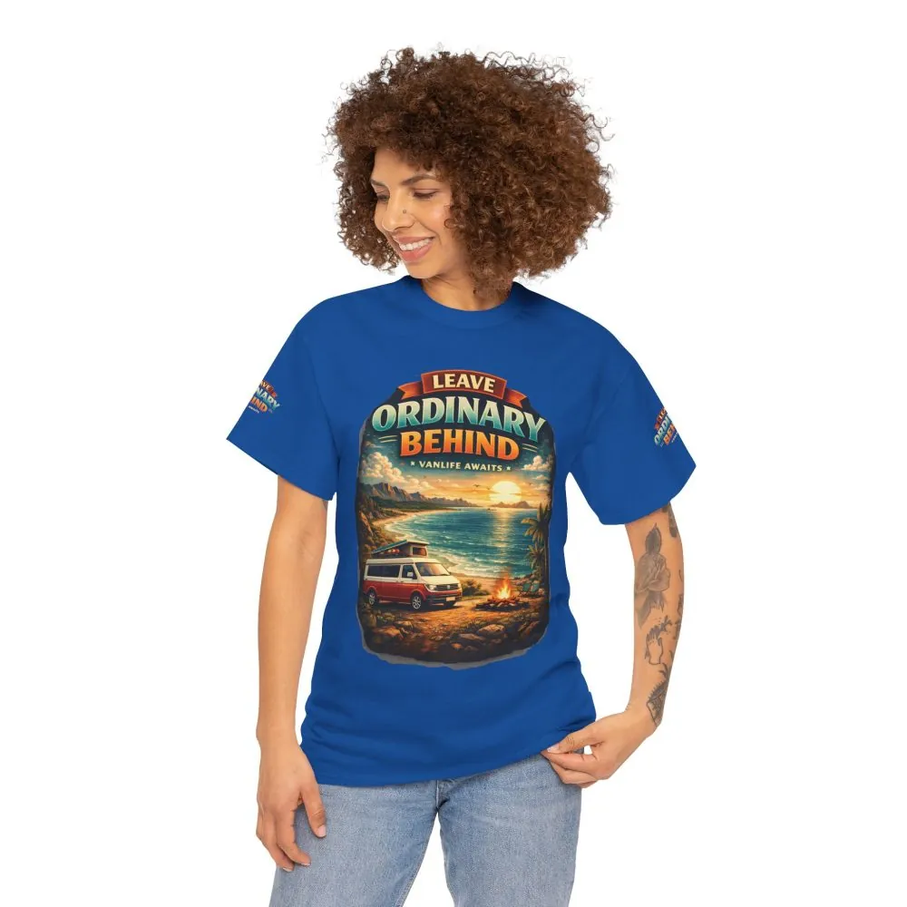 Unisex Heavy Cotton Tee — "Leave Ordinary Behind" Design Scenic-Line