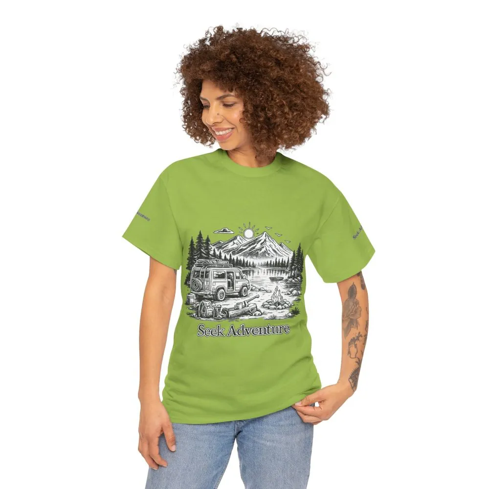 Unisex Heavy Cotton Tee — "Seek Adventure" Design Minimal-Line