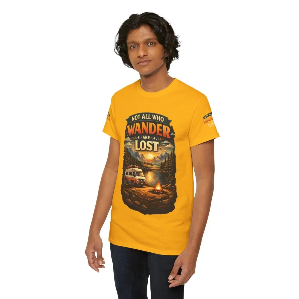 Unisex Heavy Cotton Tee — "Not All Who Wander Are Lost" Design Scenic-Line