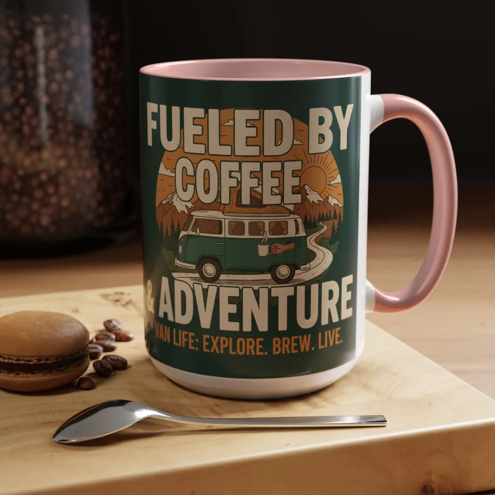 Accent Coffee Mug (11, 15oz) — "Fueled by Coffee & Adventure"