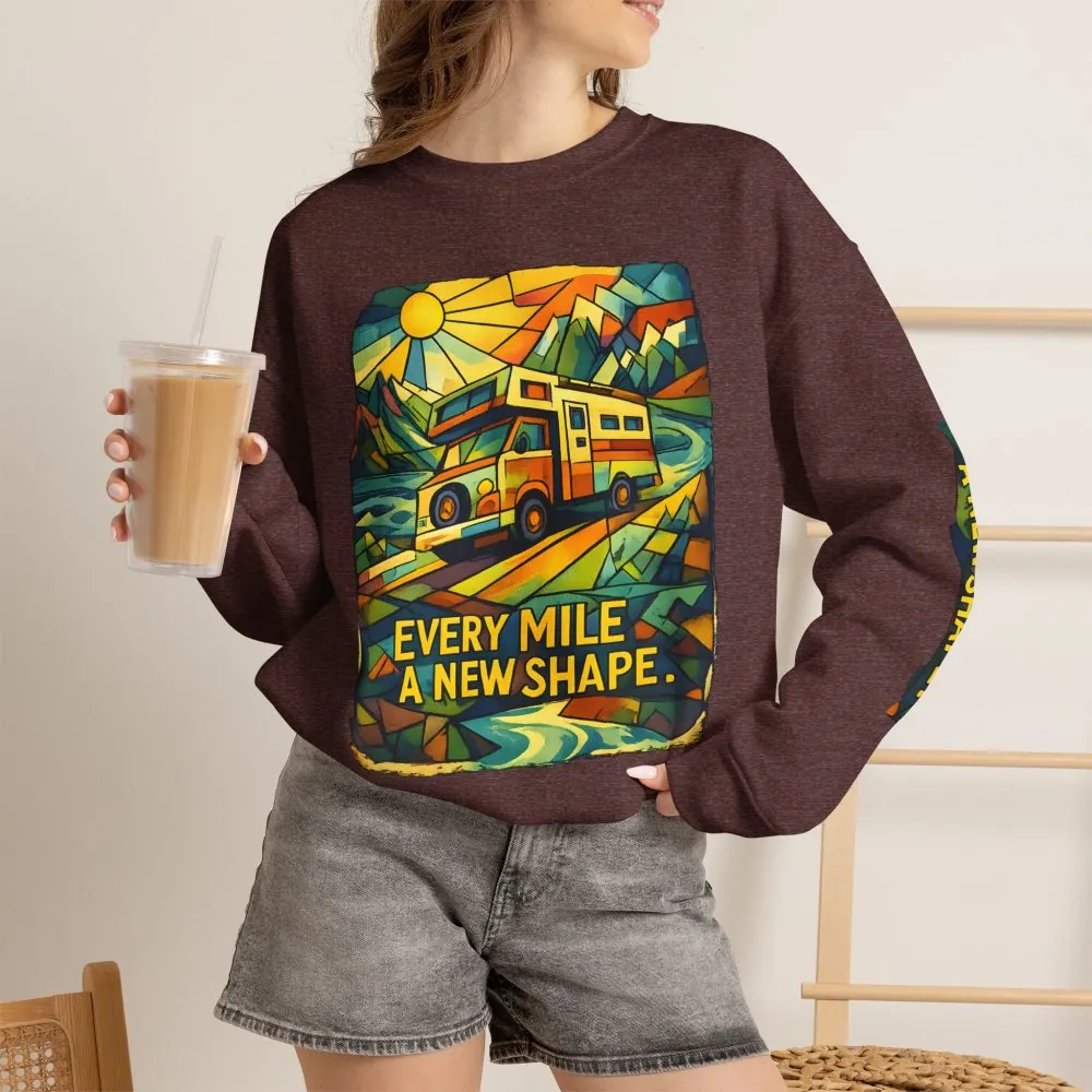 10885314020066863150_2048.jpeg Unisex Heavy Blend™ Crewneck Sweatshirt — "Every Mile A New Shape" Design Cubic-Line