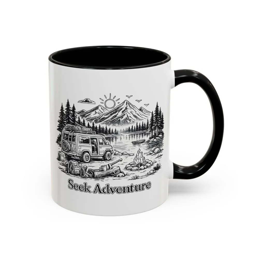 Accent Coffee Mug (11, 15oz) — "Seek Adventure" Design Minimal-Line