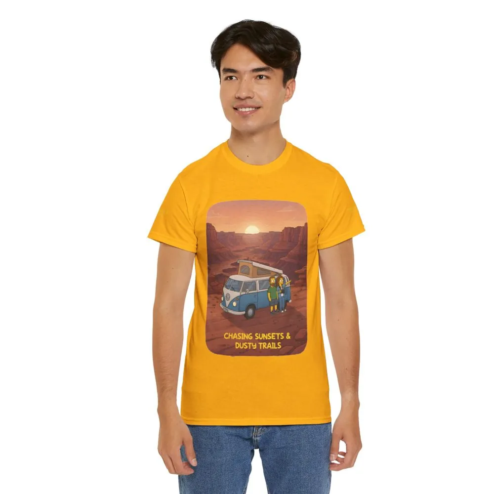 Unisex Heavy Cotton Tee — "Chasing Sunsets And Dusty Trails" Design Sitcom-Line