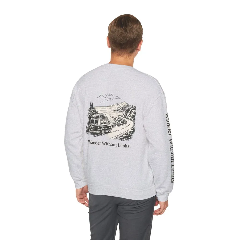Unisex Heavy Blend™ Crewneck Sweatshirt — "Wander Without Limits" Design Minimal-Line