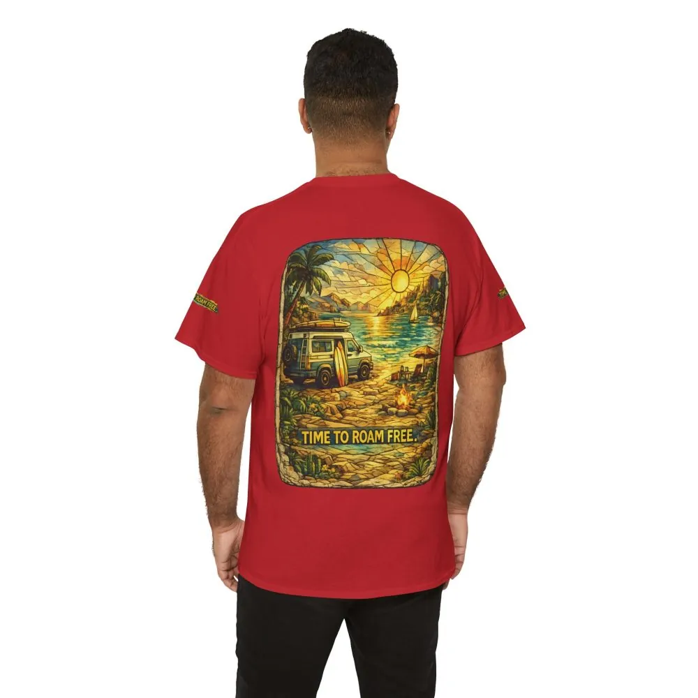 10908586701486928619_2048.jpeg Unisex Heavy Cotton Tee — "Time To Roam Free" Design Cubic-Line