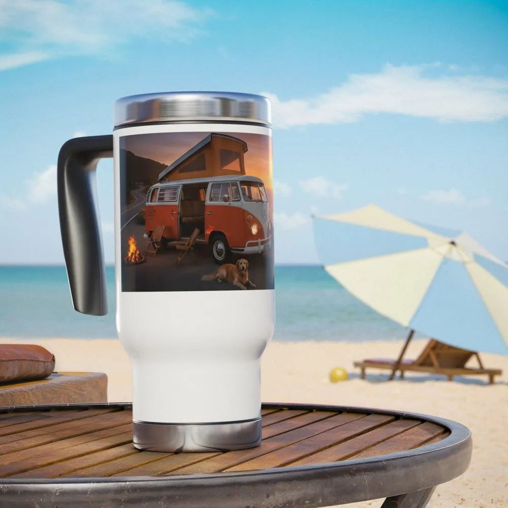 Stainless Steel Travel Mug with Handle, 14oz - "Wander where the wifi is weak"