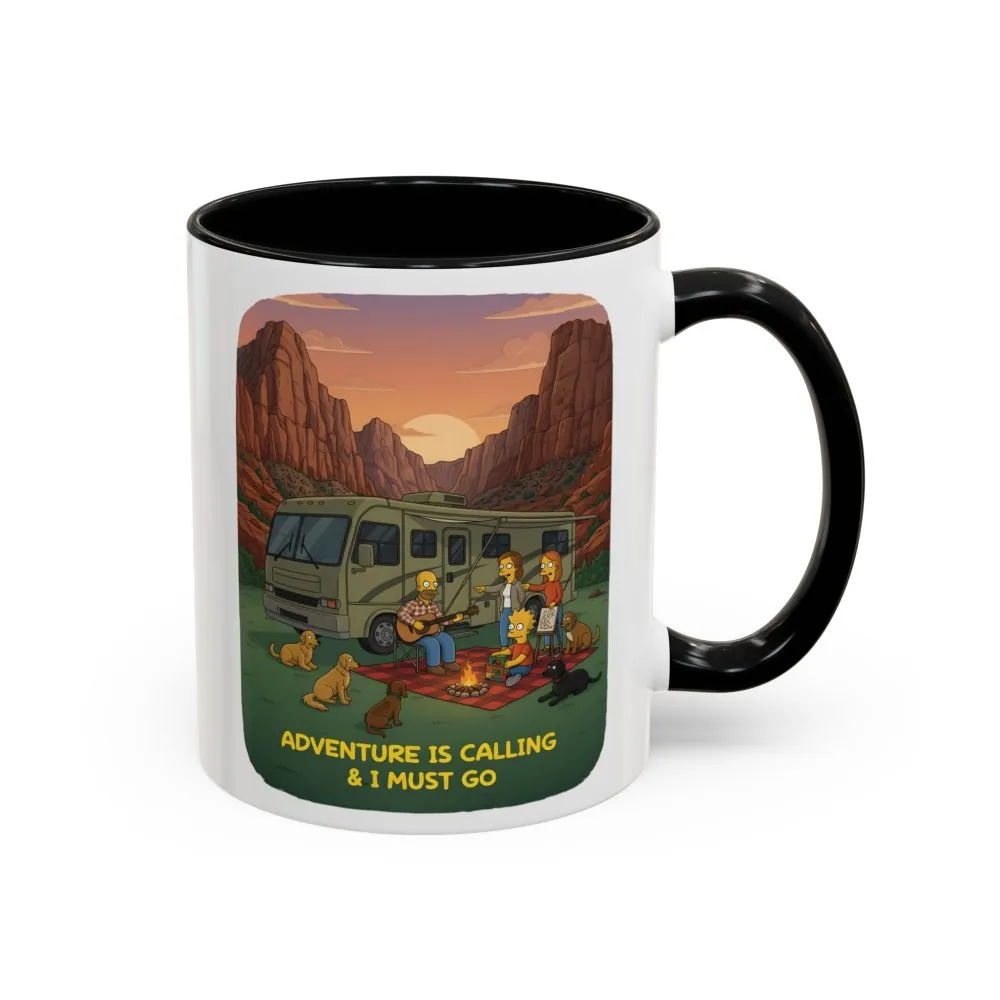 Accent Coffee Mug (11, 15oz) — "Adventure Is Calling-I Must Go" Design Sitcom-Line