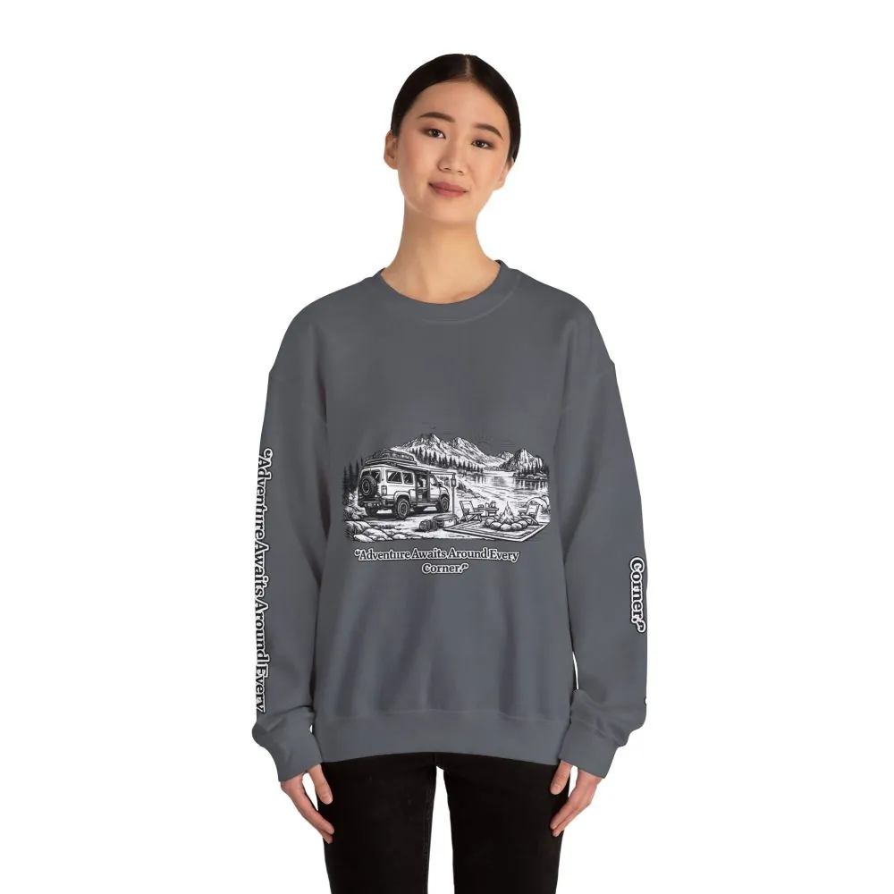 10913612666018394726_2048.jpeg Unisex Heavy Blend™ Crewneck Sweatshirt — "Adventure Awaits Around Every Corner" Design Minimal-Line