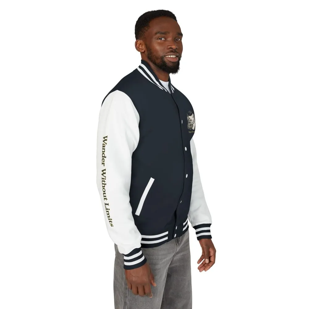 Unisex Heavyweight Letterman Jacket — "Wander Without Limits" Travel Varsity Coat