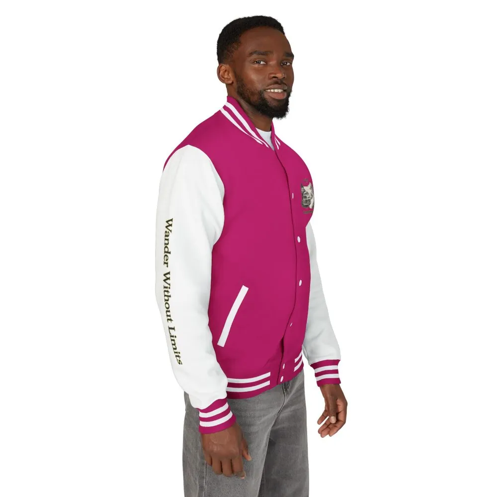 Unisex Heavyweight Letterman Jacket — "Wander Without Limits" Travel Varsity Coat