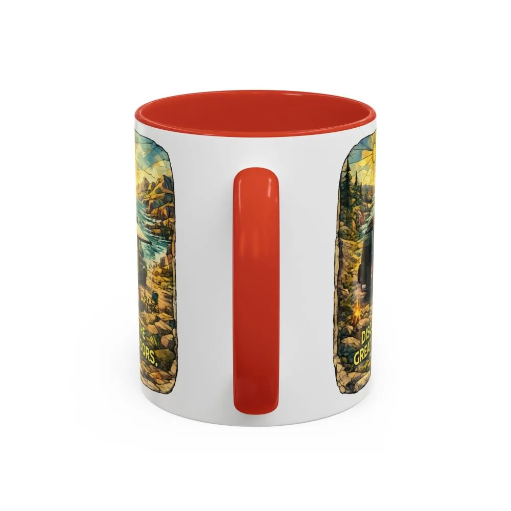 Accent Coffee Mug (11, 15oz) — "Discover The Great Outdoors" Design Cubic-Line