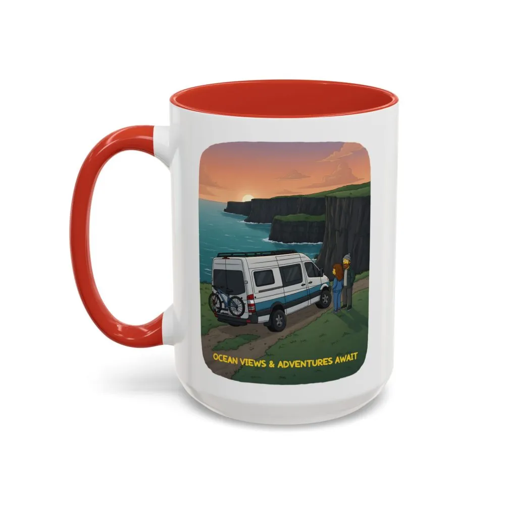 Accent Coffee Mug (11, 15oz) — "Ocean Views-Adventures Awaits" Design Sitcom-Line