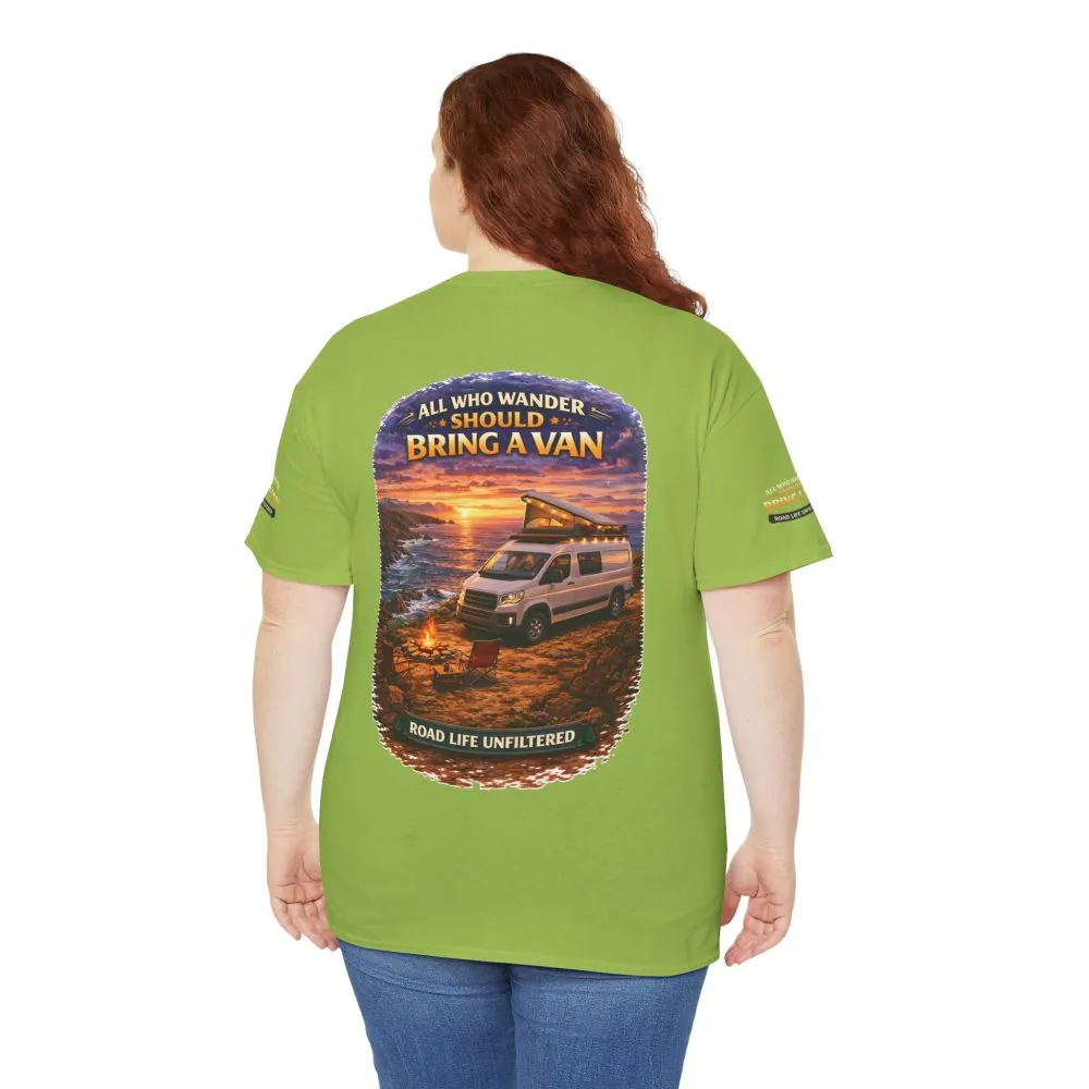Unisex Heavy Cotton Tee — "All Who wander Should Bring A Van" Design Scenic-Line