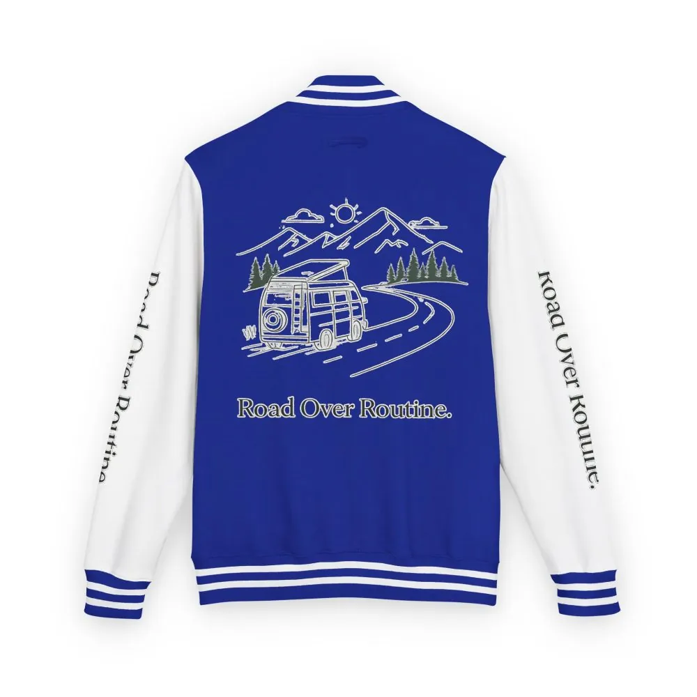 Unisex Heavyweight Letterman Jacket — "Road Over Routine" Travel Varsity Coat