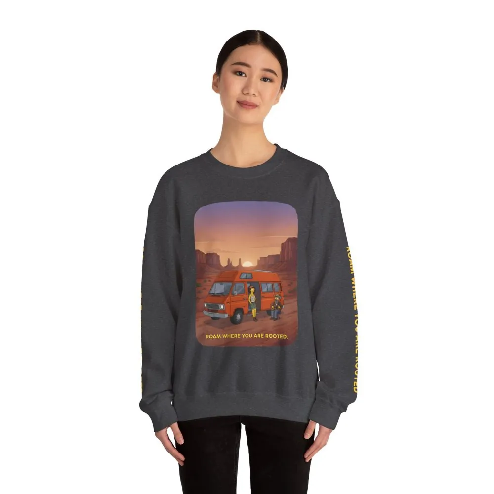 Unisex Heavy Blend™ Crewneck Sweatshirt — "Roam Where You Are Rooted" Design Sitcom-Line