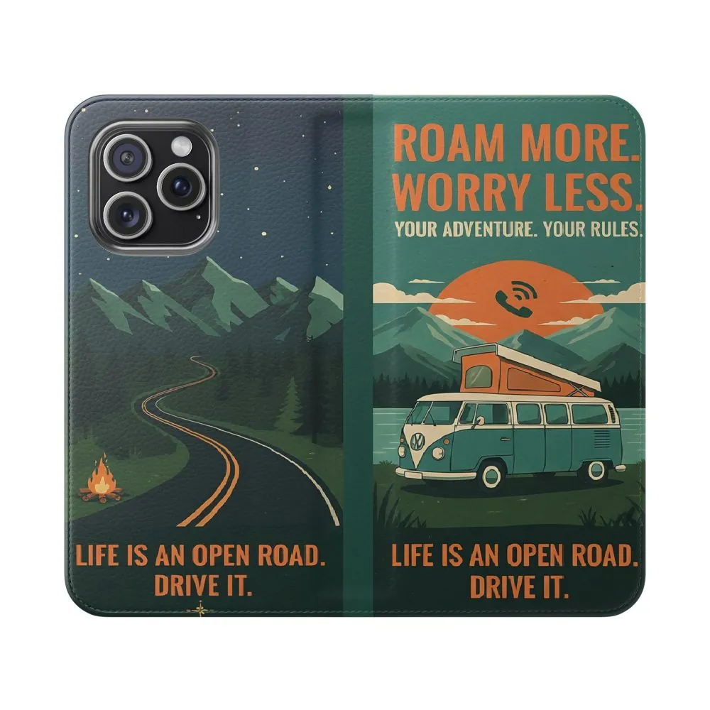 10930503836760994587_2048.jpeg Flip Phone Case — "Roam More Worry Less - Life Is An Open Road" Phone Wallet