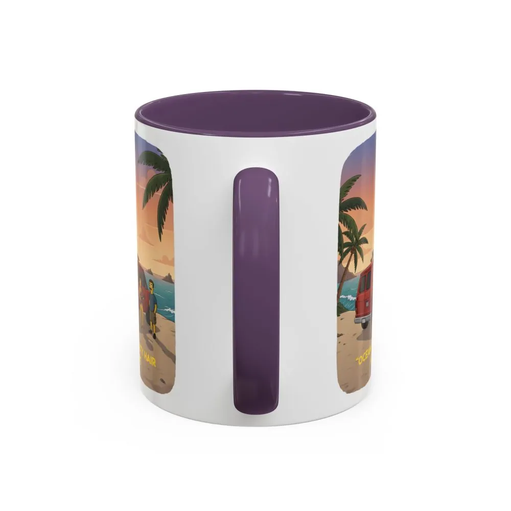 Accent Coffee Mug (11, 15oz) — "Ocean Air Salty Hair Van Life" Design Sitcom-Line