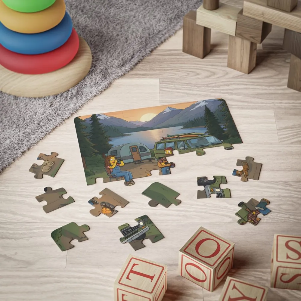 Kids' 30‑Piece Camping Puzzle — Sunset Mountain Campfire Scene