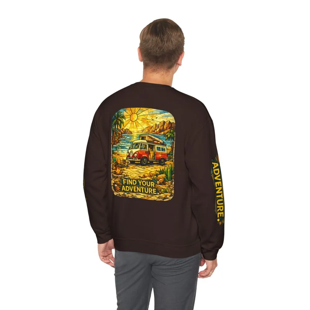 Unisex Heavy Blend™ Crewneck Sweatshirt — "Find Your Adventure" Design Cubic-Line