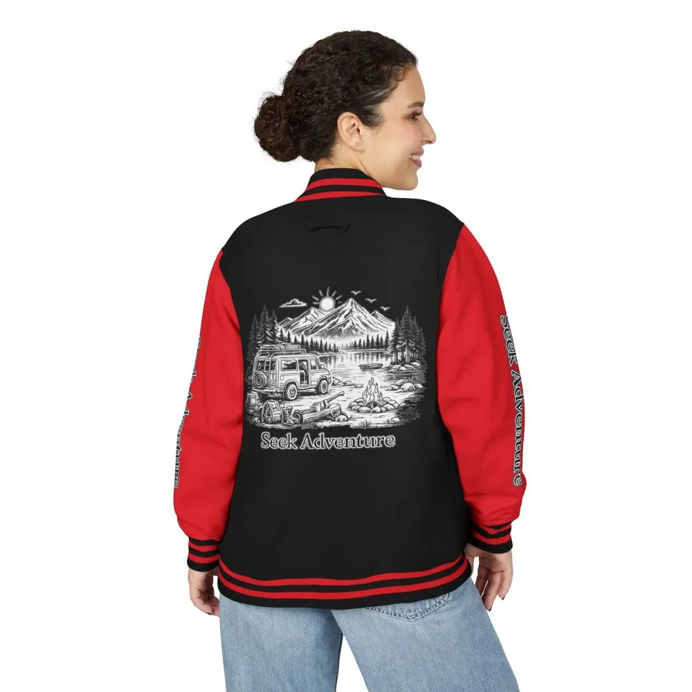 Unisex Heavyweight Letterman Jacket — "Seek Adventure" Travel Varsity Coat