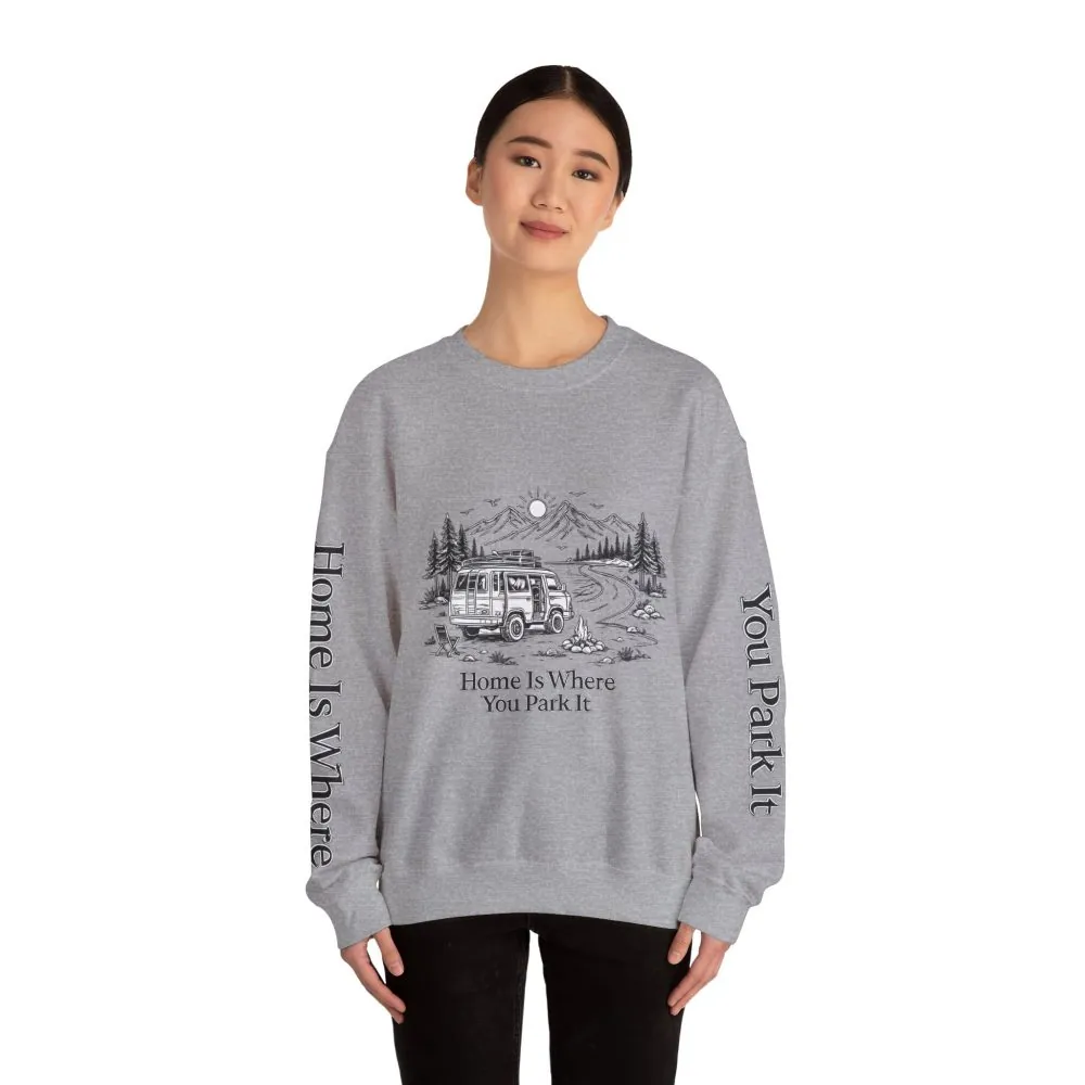10936037641785813695_2048.jpeg Unisex Heavy Blend™ Crewneck Sweatshirt — "Home Is Where You Park It" Design Minimal-Line