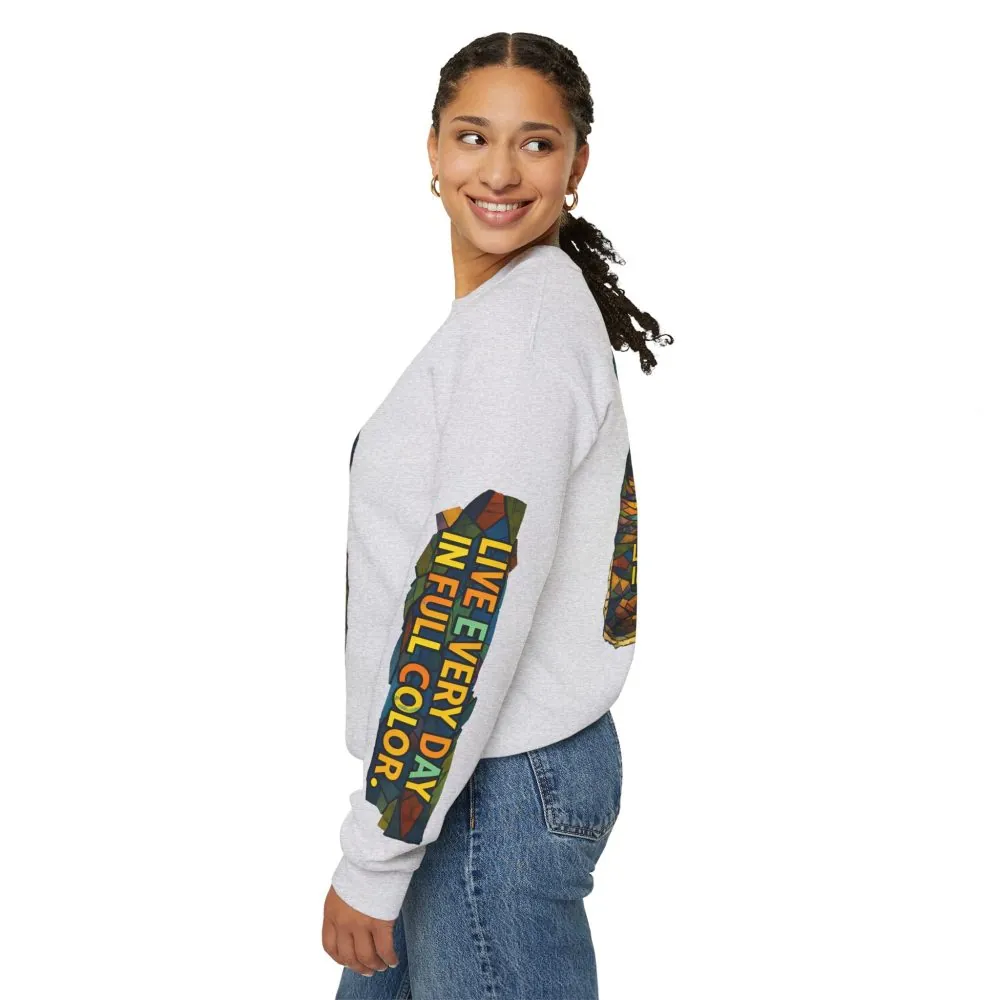 Unisex Heavy Blend™ Crewneck Sweatshirt — "Live Every Day InFull Color" Design Cubic-Line