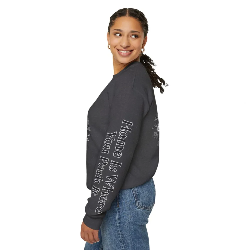 1095525170102006780_2048.jpeg Unisex Heavy Blend™ Crewneck Sweatshirt — "Home Is Where You Park It" Design Minimal-Line