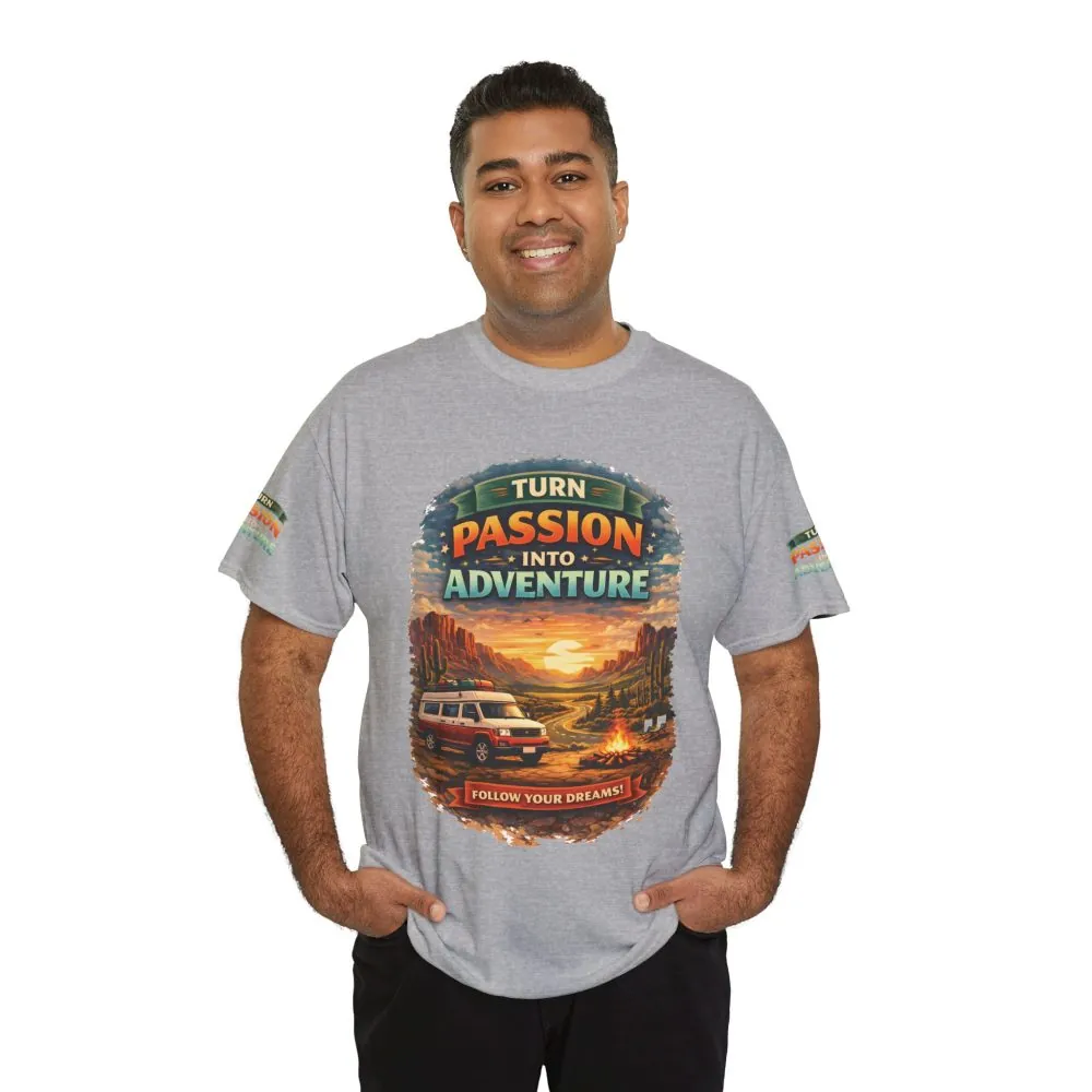 Unisex Heavy Cotton Tee — "Turn Passion Into Adventure" Design Scenic-Line