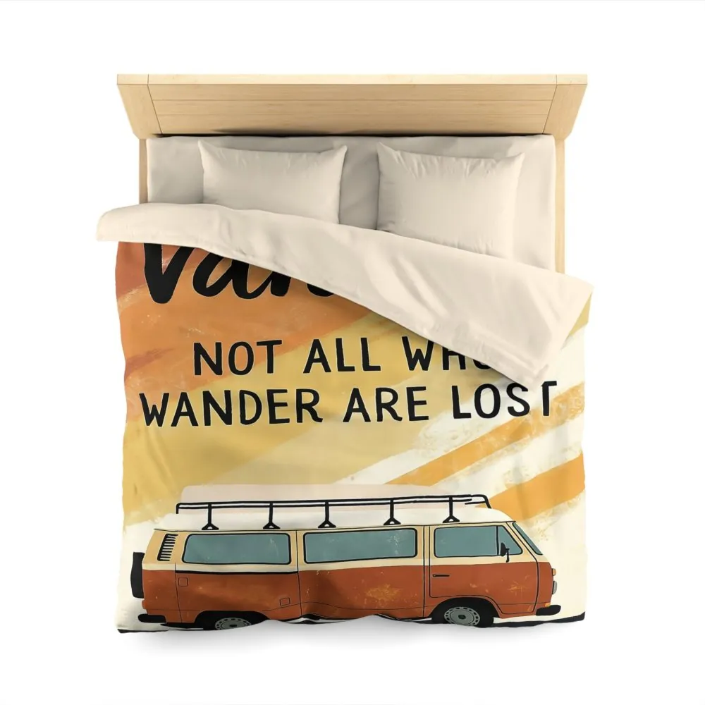 Duvet Cover — "Vanlife: Not All Who Wander Are Lost" Retro Camper Bedding