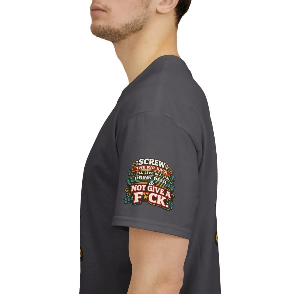 Unisex Heavy Cotton Tee — "Screw The Rat Race" Design F**K-Line