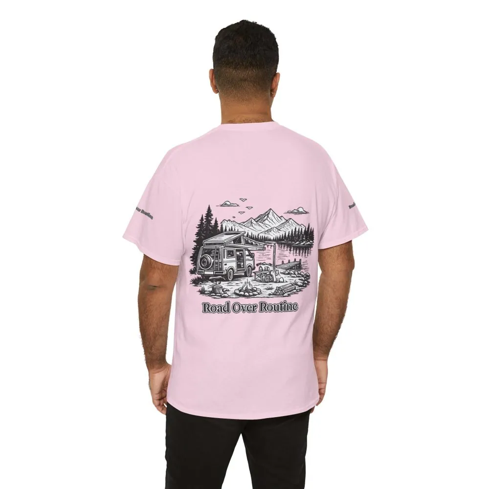 10962730499523224704_2048.jpeg Unisex Heavy Cotton Tee — "Road Over Routine" Design Minimal-Line