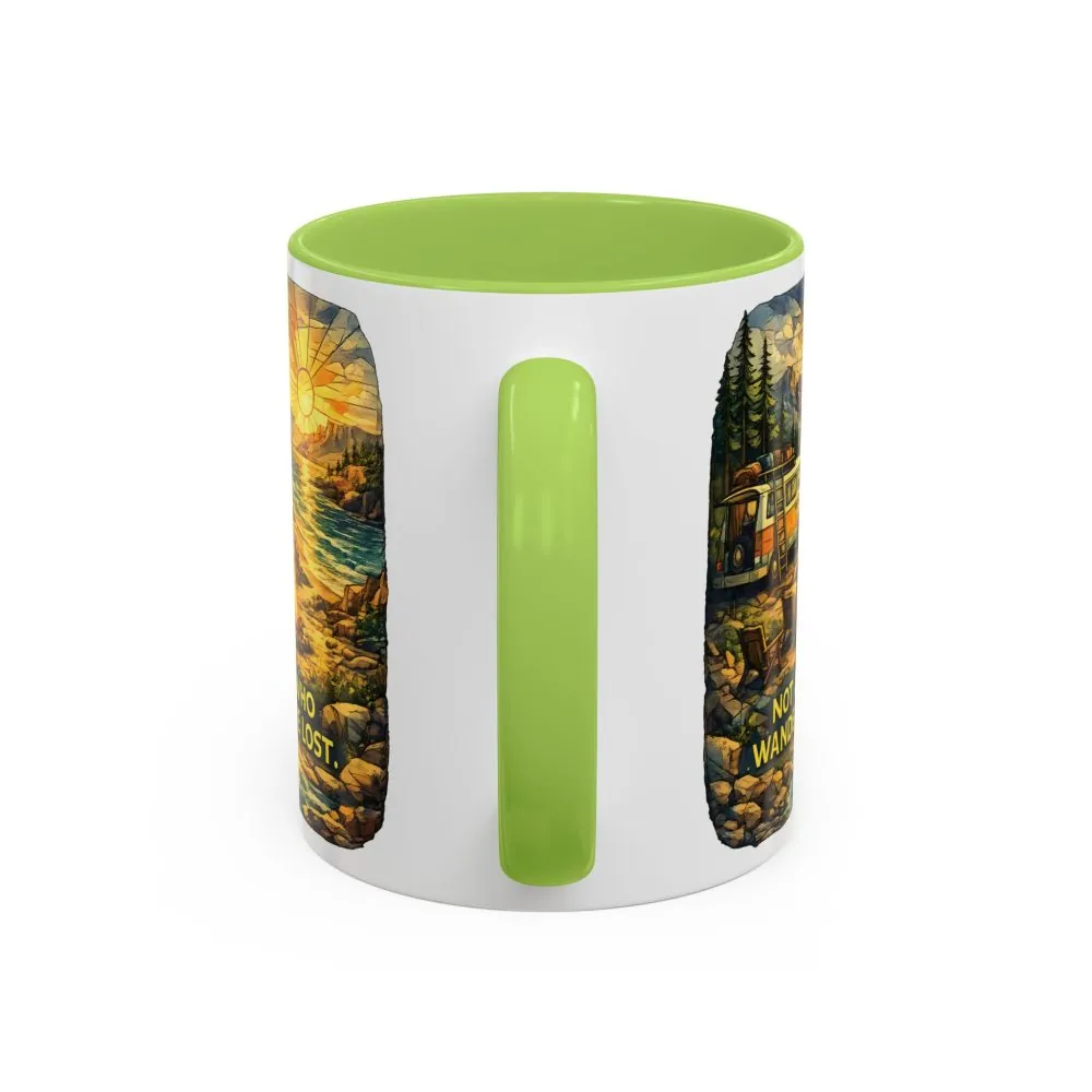 Accent Coffee Mug (11, 15oz) — "Not All Who Wander Are Lost" Design Cubic-Line