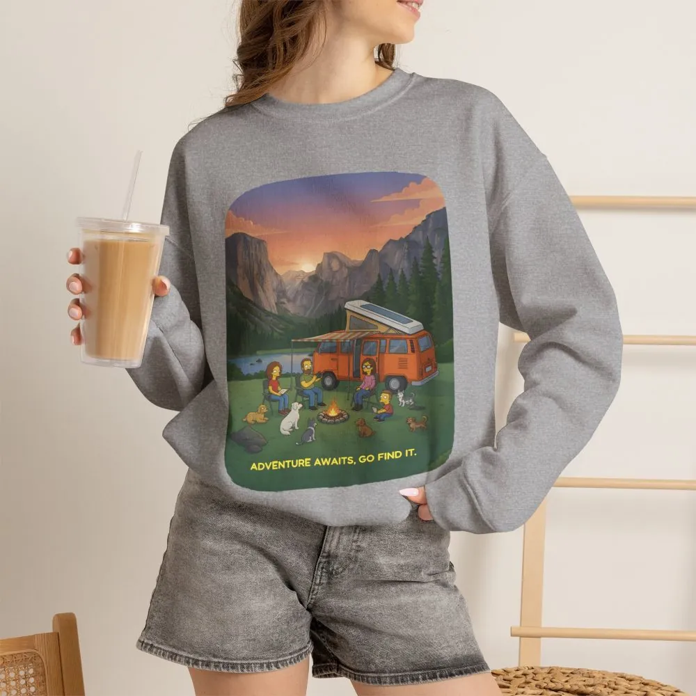 Unisex Heavy Blend™ Crewneck Sweatshirt — "Adventure Awaits-Go Find It"" Design Sitcom-Line