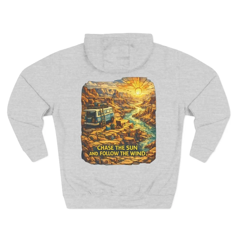 1096938551463879161_2048.jpeg Three-Panel Fleece Hoodie - "Chase The Sun And Follow The Wind" Design Cubic-Line