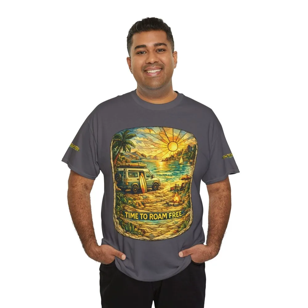 1097236505882434810_2048.jpeg Unisex Heavy Cotton Tee — "Time To Roam Free" Design Cubic-Line