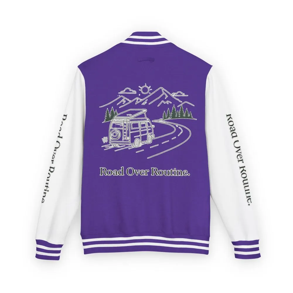 Unisex Heavyweight Letterman Jacket — "Road Over Routine" Travel Varsity Coat