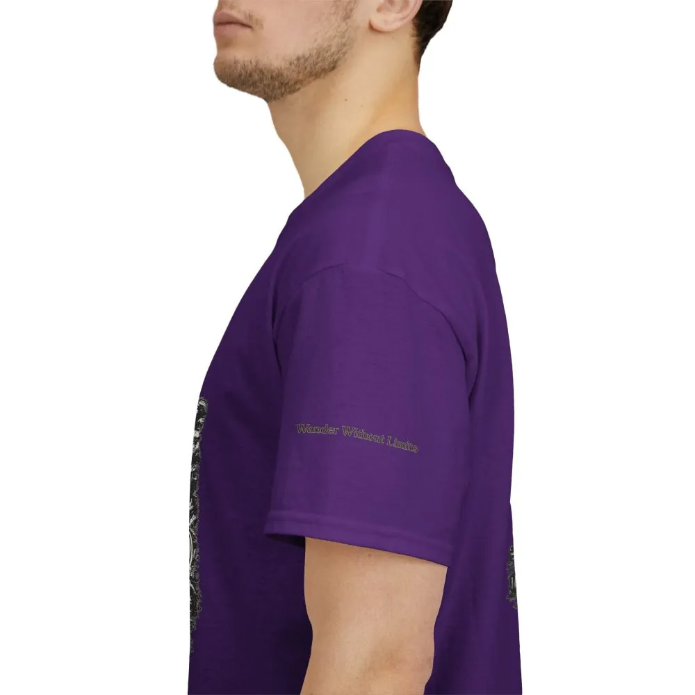 Unisex Heavy Cotton Tee — "Wander Without Limits" Design Minimal-Line