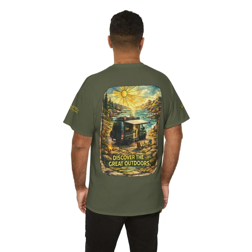Unisex Heavy Cotton Tee — "Discover The Great Outdoors" Design Cubic-Line