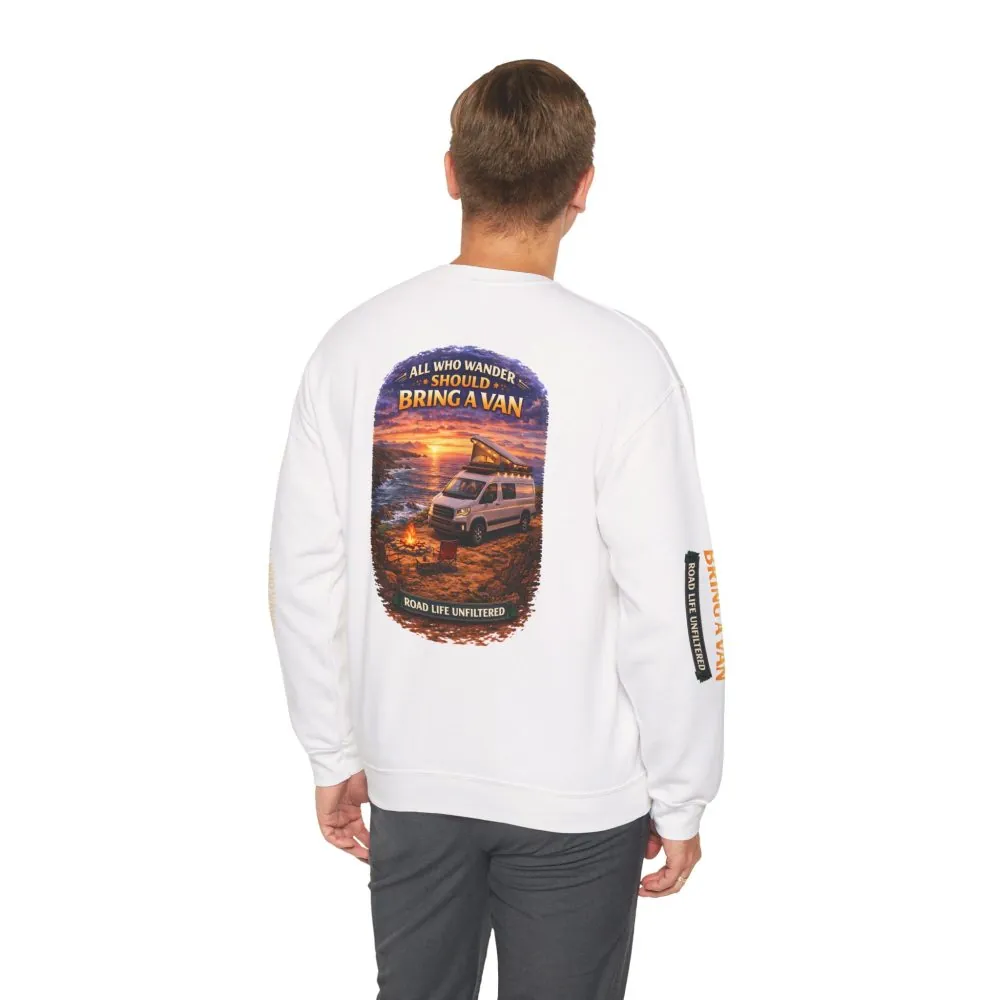 10981836134908405503_2048.jpeg Unisex Heavy Blend™ Crewneck Sweatshirt — "All Who wander Should Bring A Van" Design Scenic-Line