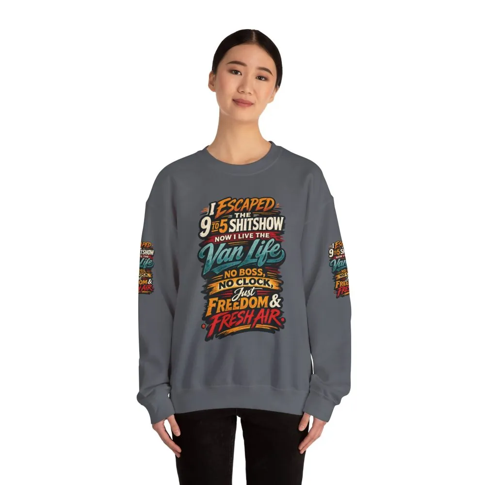 Unisex Heavy Blend™ Crewneck Sweatshirt — "I Escaped The 9 To 5" Design F**K-Line