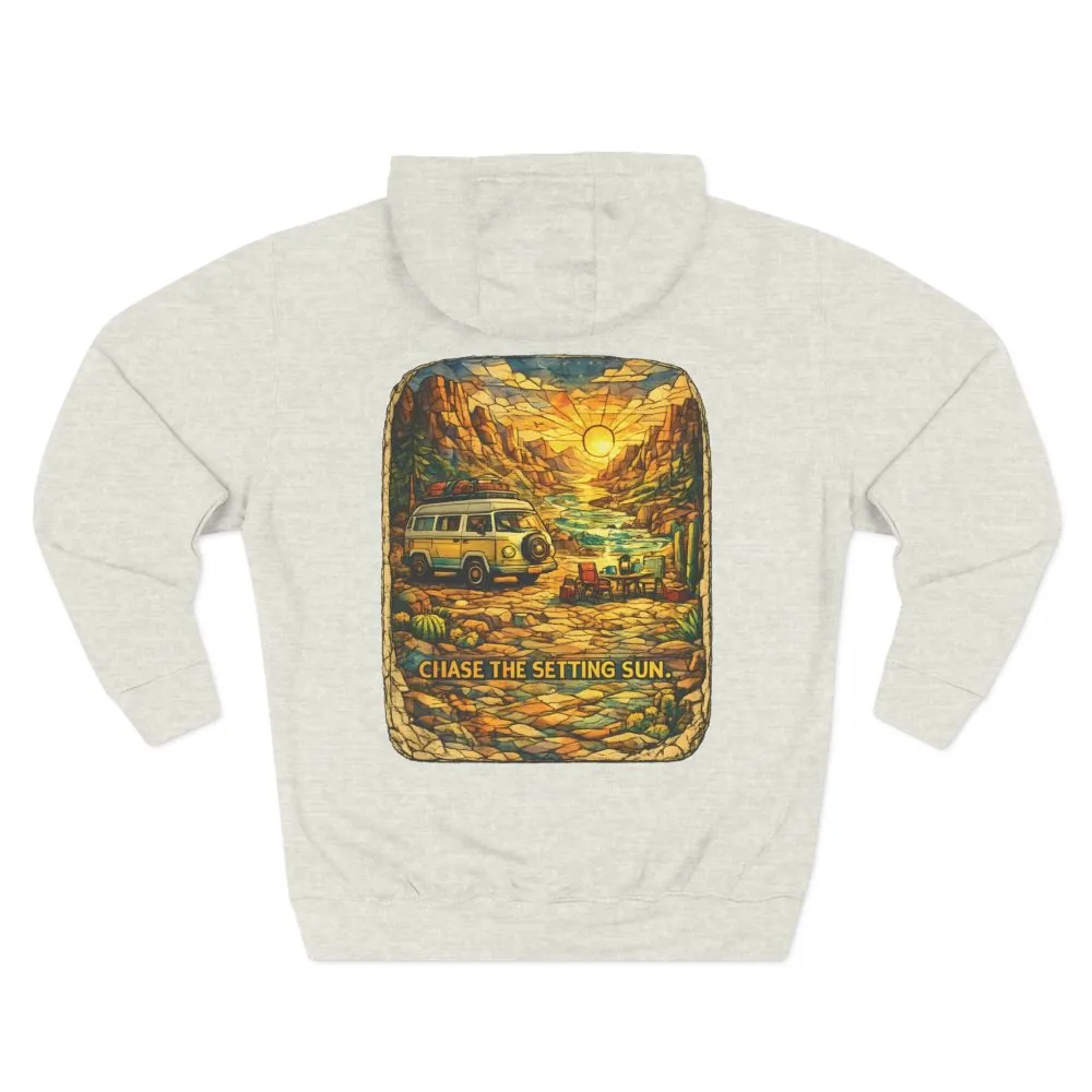 Three-Panel Fleece Hoodie - "Chase The Settings Sun" Design Cubic-Line