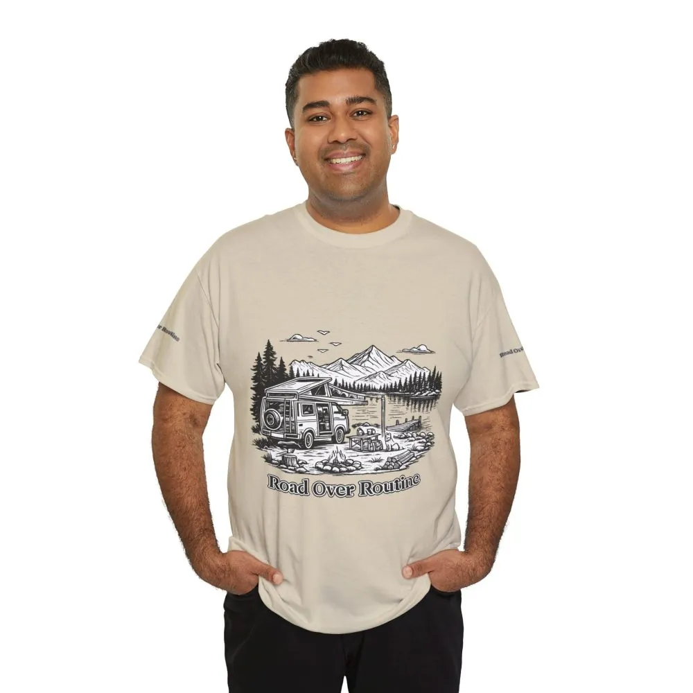 10992626395576235481_2048.jpeg Unisex Heavy Cotton Tee — "Road Over Routine" Design Minimal-Line