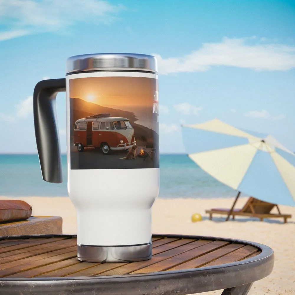 Stainless Steel Travel Mug with Handle, 14oz – "Home Is Where The Adventure Is"
