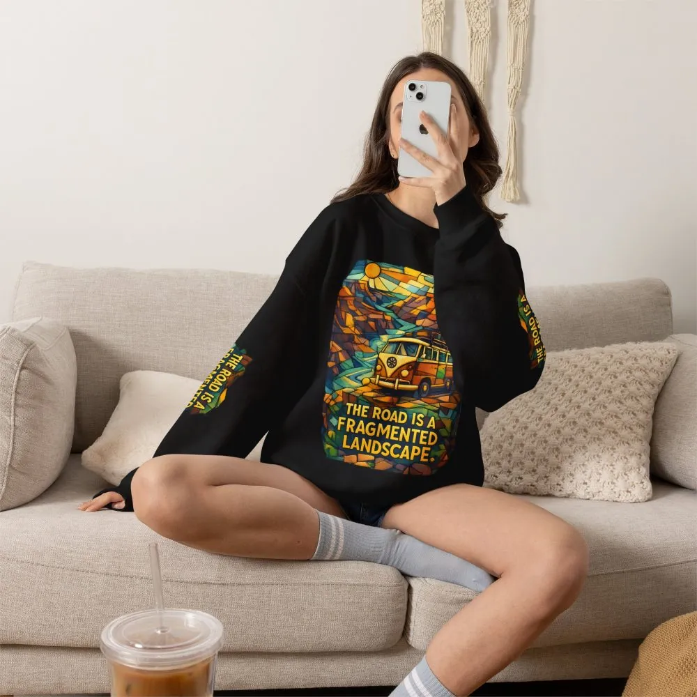 Unisex Heavy Blend™ Crewneck Sweatshirt — "The Road Is A Fragmented Landscape" Design Cubic-Line