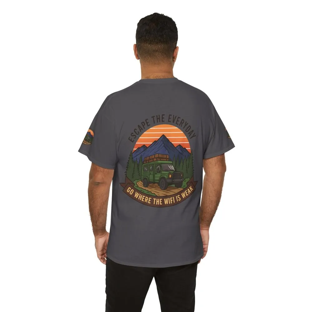 Unisex Heavy Cotton Tee — "Go Where the WiFi Is Weak" Adventure Shirt