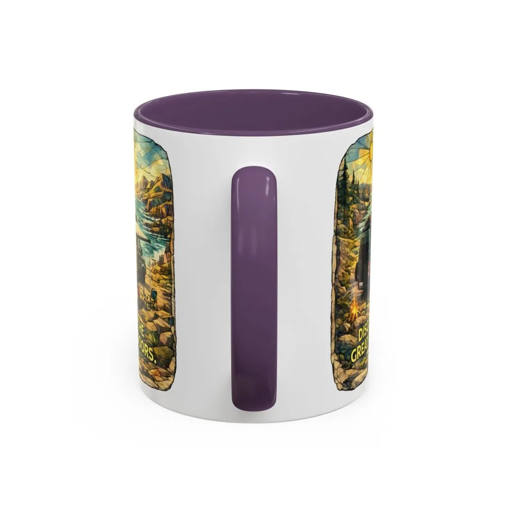 Accent Coffee Mug (11, 15oz) — "Discover The Great Outdoors" Design Cubic-Line