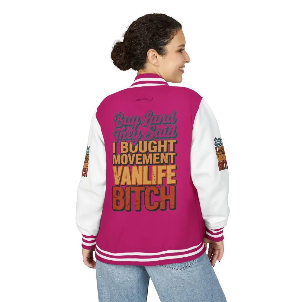 11004804267656675767_2048.jpeg Unisex Heavyweight Letterman Jacket — "Buy Land They Said" Design F**K-Line