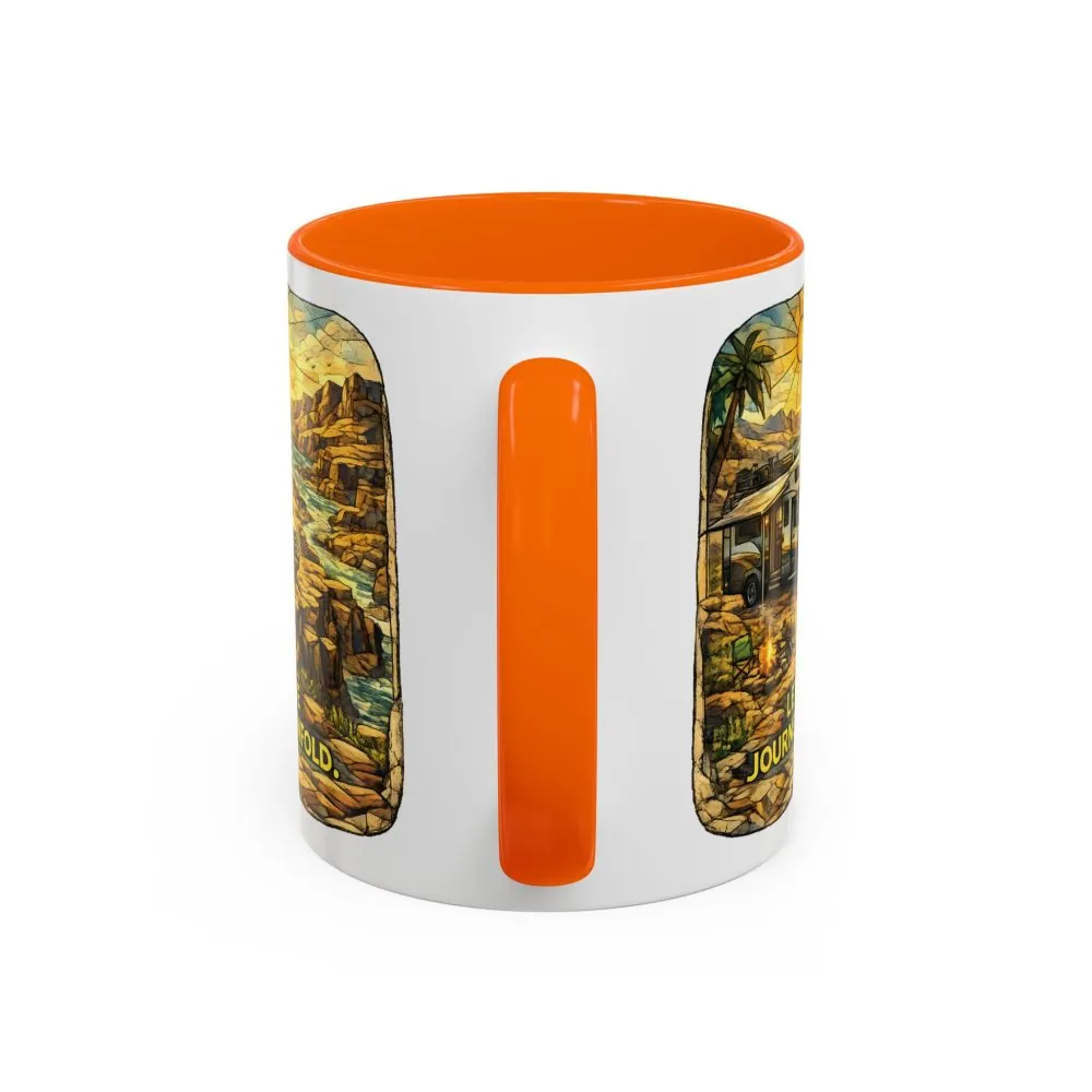Accent Coffee Mug (11, 15oz) — "Let The Journey Unfold" Design Cubic-Line